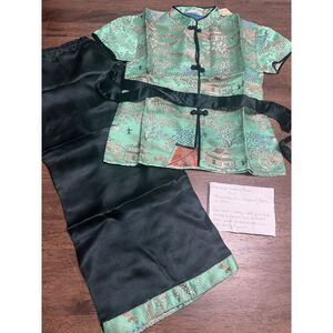 Vintage Chinese Kimono & Pants Children's Set Girls 6 Green NOS New‎